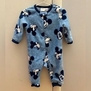 Disney Blue Mickey Mouse Fleece Footed Onesie Size 12 months